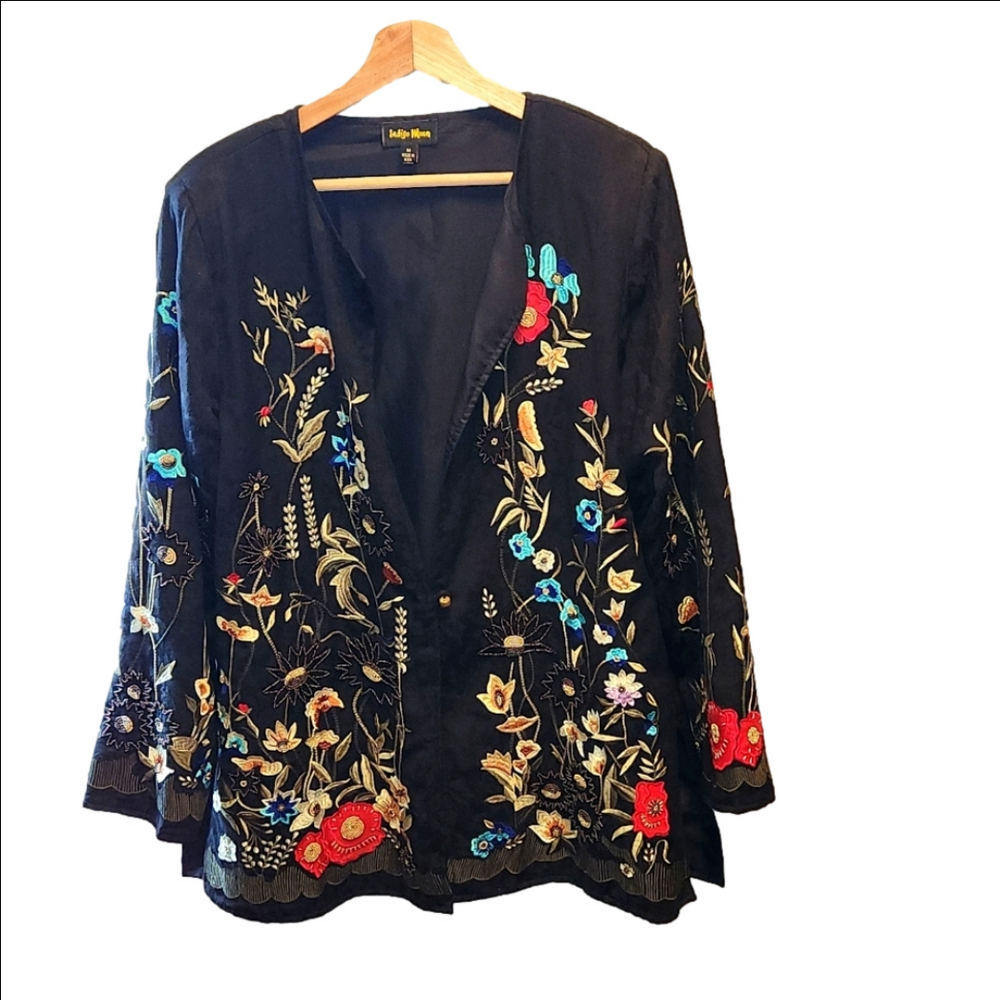 Indigo Moon vintage embroidered & beaded tunic jacket blazer top sz M oves